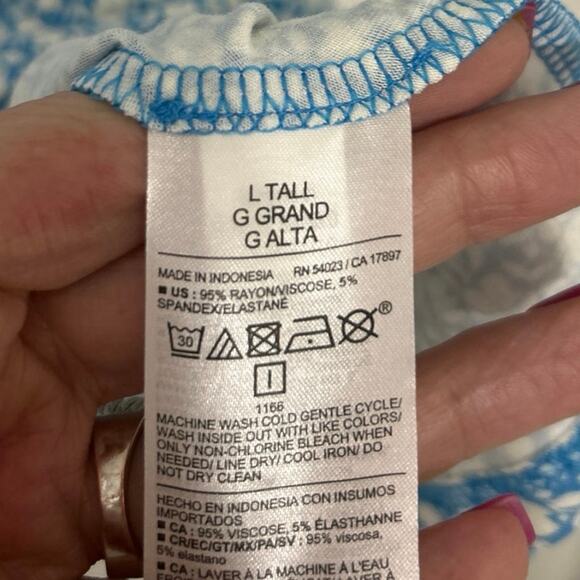 Old Navy Sleeveless Swing Dress Blue Ditsy Floral L Tall Stretch Midi Casual - Picture 7 of 8